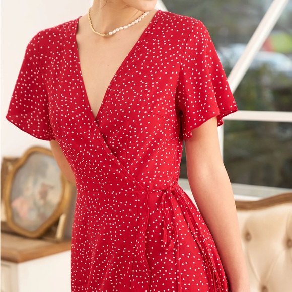 Rihoas Polka Dot Ruffle Wrap Dress - Picture 3 of 7